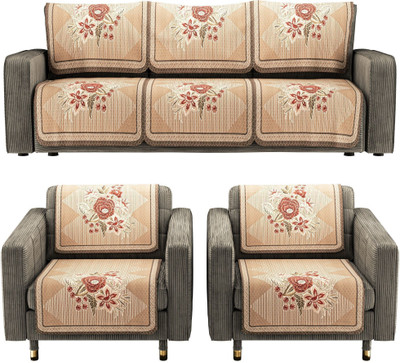 KUBER INDUSTRIES Cotton 3+2 Seater L-Shape Sofa Abstract Cover(Pack of 10 Brown)