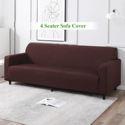 HOKiPO Polyester Plain 4 Seater Sofa Cover(Chocolate Brown Pack of 1)