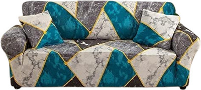 papsun Polyester Geometric 3 Seater Sofa Cover(Blue Pack of 1)