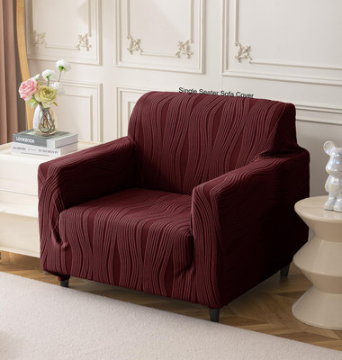 HOUSE OF QUIRK Jacquard 1 Seater Sofa Striped Cover(Pack of 1 Maroon)