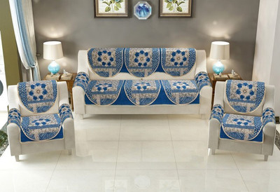 Nendle Polyester 3+1+1 Seater Sofa Floral Cover(Pack of 12 Blue)