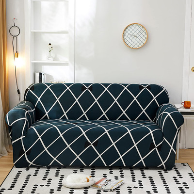 KriShyam Polyester 3 Seater Sofa Geometric Cover(Pack of 1 Green, White)