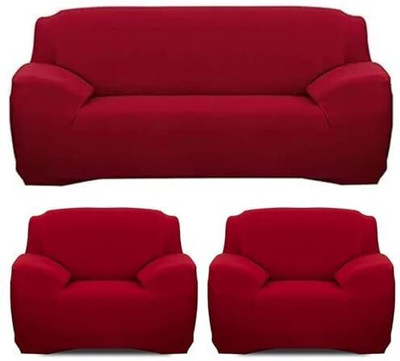 HOME BEAUTIFIER Polyester Plain 3+1+1 Seater Sofa Cover(Red Pack of 3)