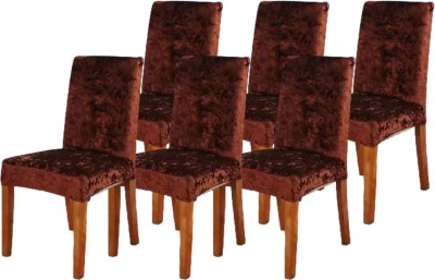 Roodra Creations Velvet Plain Chair Cover(Brown Pack of 6)