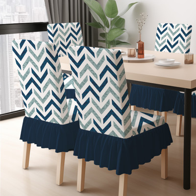DECORIAN Polycotton 4 Seater Chair Geometric Cover(Pack of 4 Zigzag Blue)