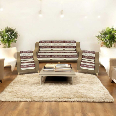 Pinkleaf Polyester Abstract 3+1+1 Seater Sofa Cover(Brown Pack of 1)