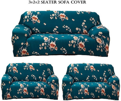 TONY STARK Polycotton Floral 3+2+2 Seater Sofa Cover(Blue Floral Pack of 3)