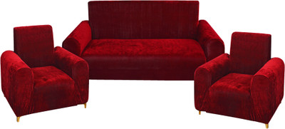 PRABHNOOR Velvet 3+1+1 Seater Sofa Plain Cover(Pack of 3 Maroon)