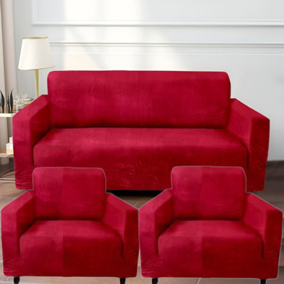 OUOU Velvet 3+1+1 Seater Sofa Plain Cover(Pack of 3 Maroon)