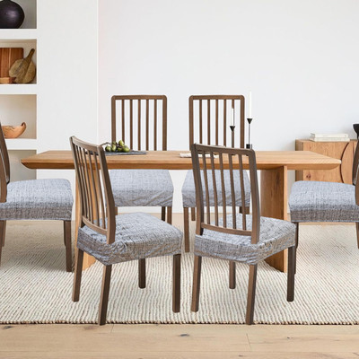 ohello Polycotton Geometric 6 Seater Chair Cover(Grey Pack of 6)