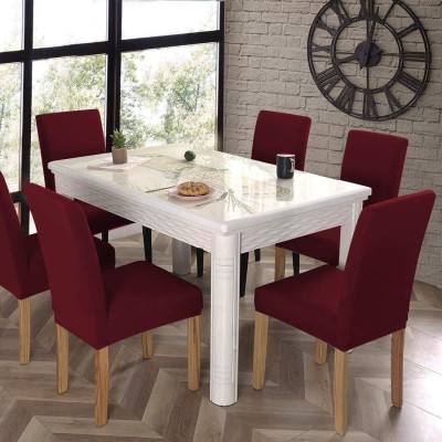 Essensa Furnishings Polyester Abstract Chair Cover(Maroon Pack of 6)