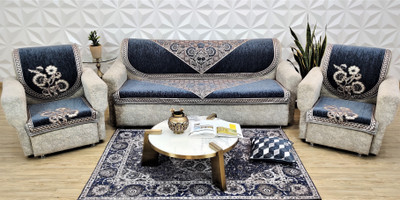 MHF Velvet, Chenille 3+1+1 Seater Sofa Floral Cover(Pack of 6 Grey)