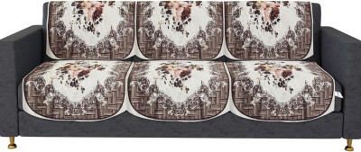 HOMESTIC Velvet Floral Sofa Cover(Brown Pack of 6)