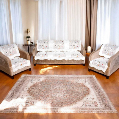 Pinkleaf Polyester Abstract 3+1+1 Seater Sofa Cover(White Pack of 1)