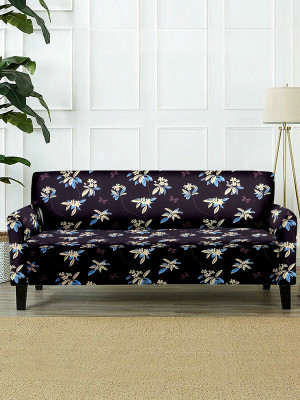 Cortina Polyester Abstract 3 Seater Sofa Cover(Yellow Pack of 1)