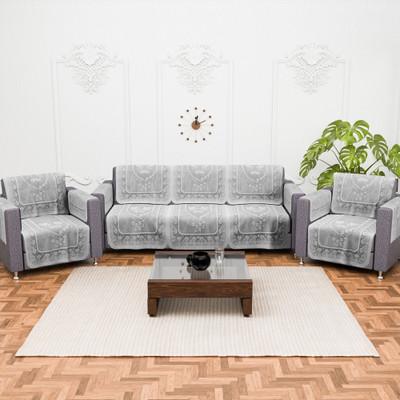 KUBER INDUSTRIES Cotton 3+2 Seater Sofa Geometric Cover(Pack of 16 Cream & Brown S19)