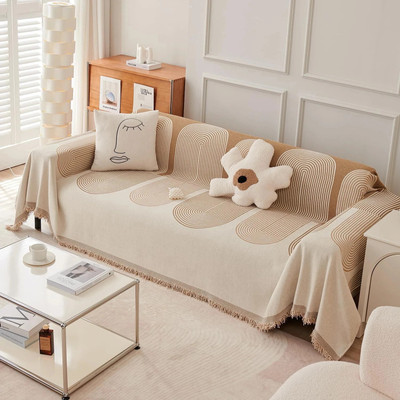 HOKiPO Chenille 2 Seater Sofa Abstract Cover(Pack of 1 Sand Brown)