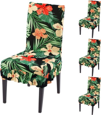 HOKiPO Polyester Floral Chair Cover(Spring Green Hibiscus Pack of 4)