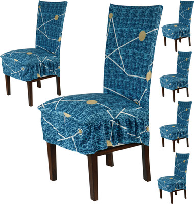 HOKiPO Polyester 6 Seater Chair Abstract Cover(Pack of 6 Blue)