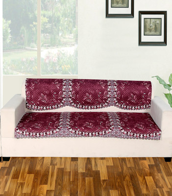 SMARTBUY Velvet 3 Seater Sofa Paisley Cover(Pack of 2 Maroon)