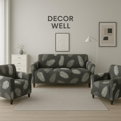 Decowell Polyester Damask 3+1+1 Seater Sofa Cover(Grey Pack of 3)