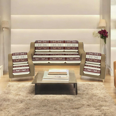 Pinkleaf Polyester Abstract 3+1+1 Seater Sofa Cover(Brown Pack of 1)
