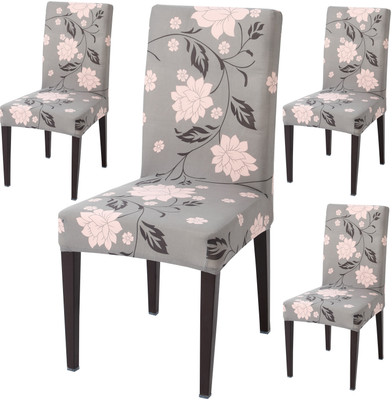 HOKiPO Polyester 4 Seater Chair Floral Cover(Pack of 4 Grey)