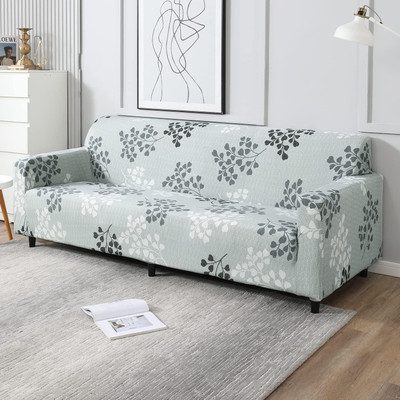 HOKiPO Polyester 4 Seater Sofa Floral Cover(Pack of 1 Grey Leaves)