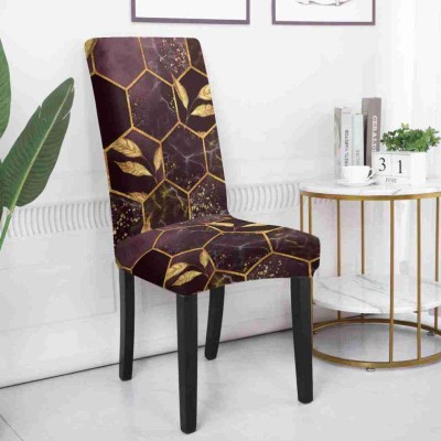 SAFED DHAAGA Polyester Geometric Chair Cover(Brown, Gold Pack of 6)