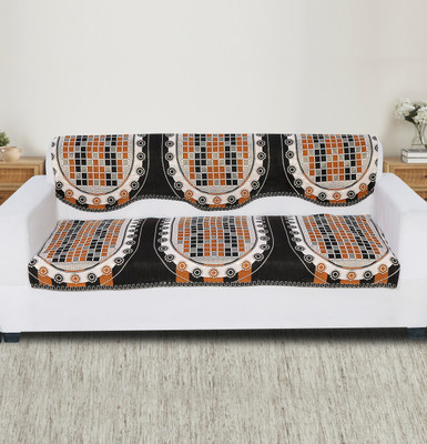 Nendle Cotton 3 Seater Sofa Floral Cover(Pack of 2 Brown)