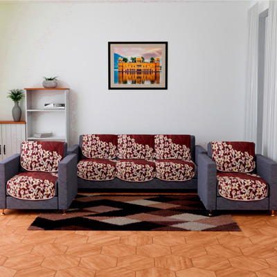 KUBER INDUSTRIES Velvet Floral 3+1+1 Seater Sofa Cover(Maroon Pack of 10)