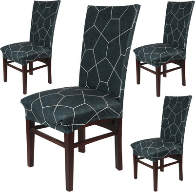 HOKiPO Polyester 4 Seater Chair Geometric Cover(Pack of 4 Grey)