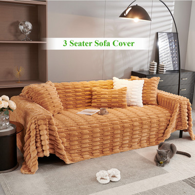 HOKiPO Wool Plain 3 Seater Sofa Cover(Ochre Brown Pack of 1)