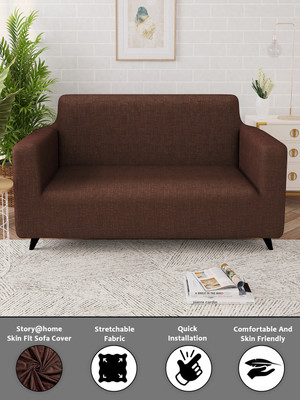 Story@home Polyester Plain 2 Seater Sofa Cover(Brown Pack of 1)