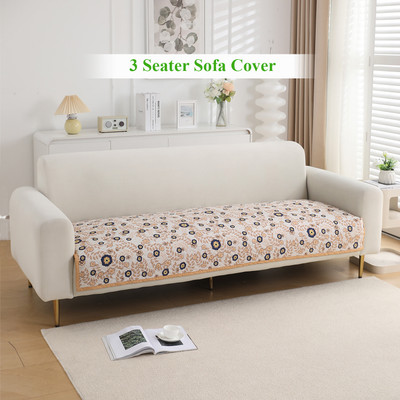 HOKiPO Polyester Abstract 3 Seater Sofa Cover(Light Peach Candytuft Pack of 1)
