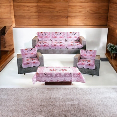 Mohit textiles Polyester Floral 3+2 Seater Sofa Cover(Pink Pack of 6)