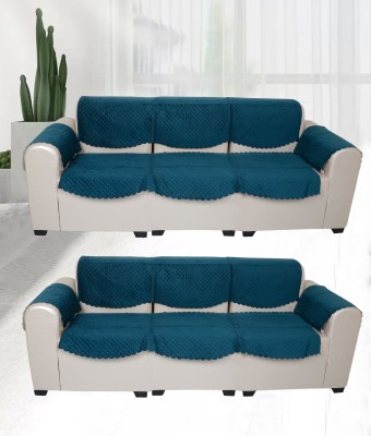 GOLDENIZ Velvet Plain 3 Seater Sofa Cover(Blue Pack of 8)