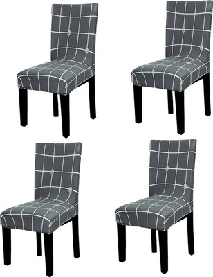 Magic Cover Polyester Checkered 1 Seater Chair Cover(Grey Pack of 4)