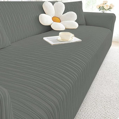 lukzer Jacquard Abstract 1 Seater Sofa Cover(Pastel Dark Grey Wavy Stripes Pattern Pack of 1)