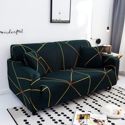 KriShyam Polyester Geometric 3 Seater Sofa Cover(Green, Yellow Pack of 1)
