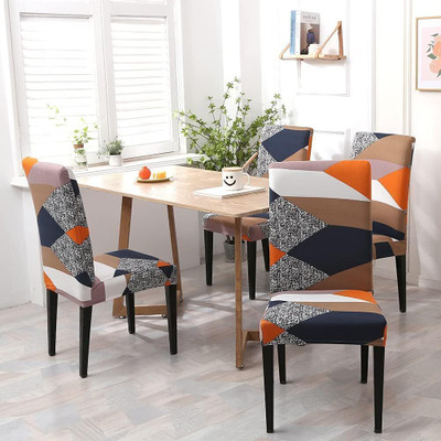 QUIRKYHUB Polycotton Geometric 1 Seater Chair Cover(Orange Pack of 4)