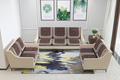 Nendle Velvet Abstract 3+2+2 Seater Sofa Cover(Coffee Pack of 6)