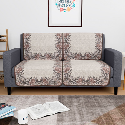 KUBER INDUSTRIES Cotton 2 Seater Sofa Geometric Cover(Pack of 4 Cream & Brown)