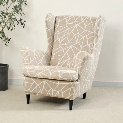 HOKiPO Polyester Abstract Chair Cover(Beige Abstract Geometry Pack of 1)