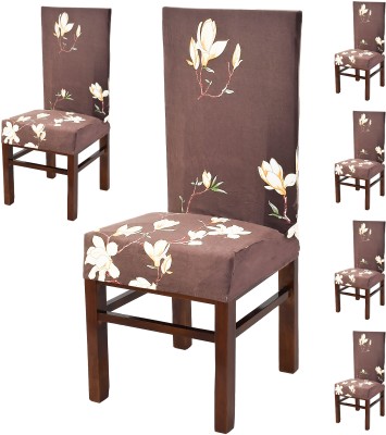 YELLOW WEAVES Polyester Floral Chair Cover(Dark Brown Pack of 6)