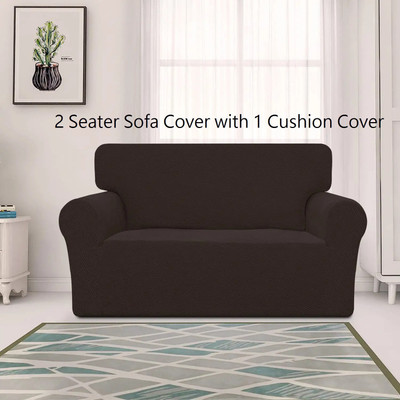 lukzer Polyester Geometric 2 Seater Sofa Cover(Brown Pack of 1)