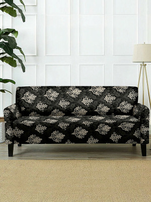 Cortina Polyester Abstract 3 Seater Sofa Cover(Maroon, Multicolor Pack of 1)