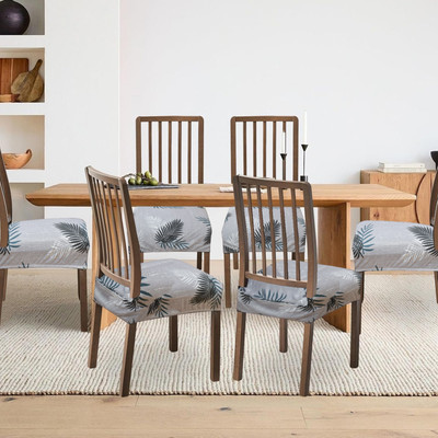 ohello Polycotton 6 Seater Chair Floral Cover(Pack of 6 Grey, Black)