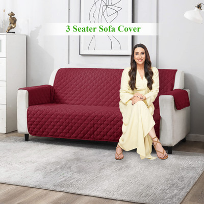 HOKiPO Polyester Plain 3 Seater Sofa Cover(Maroon Pack of 1)