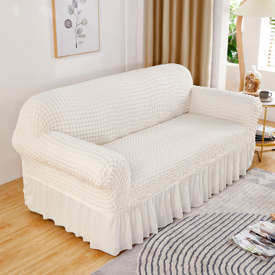 KUBER INDUSTRIES Polyester Checkered 3 Seater Sofa Cover(White Pack of 1)